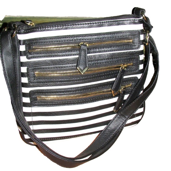 Apart 9 Black and White Striped Shoulder Bag - Picture 1 of 6